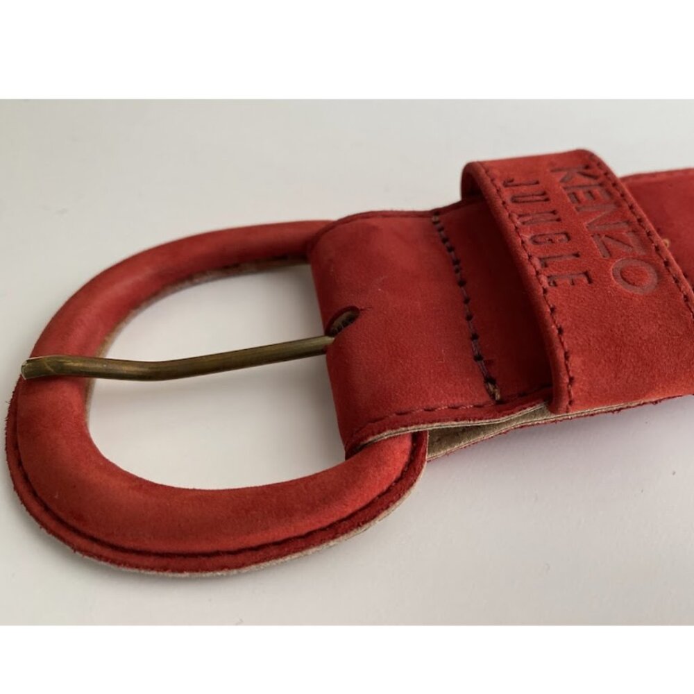 Kenzo Jungle Genuine Nubuck Leather Belt in Red